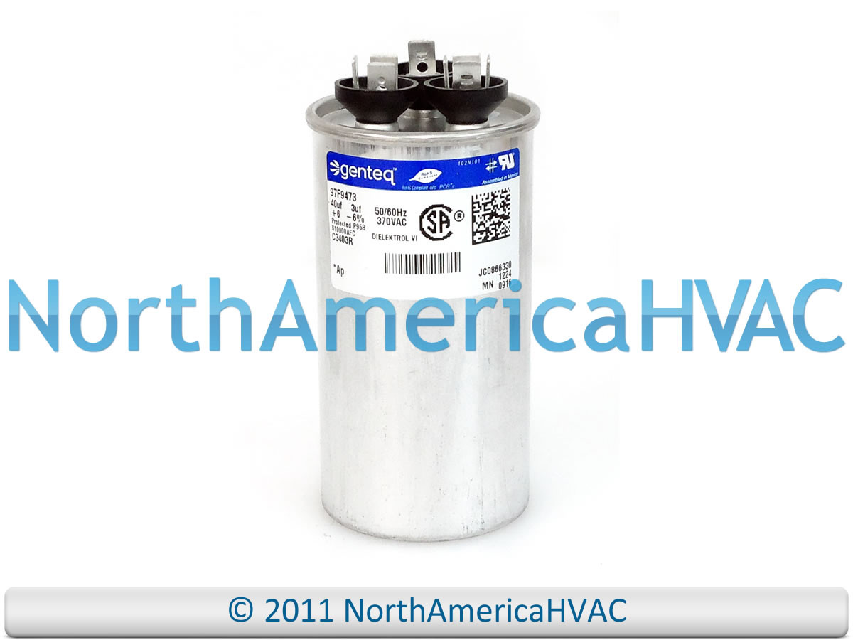 Capcom GE Genteq Dual Run Capacitor Round 40/3 uf MFD 370 Volt VAC